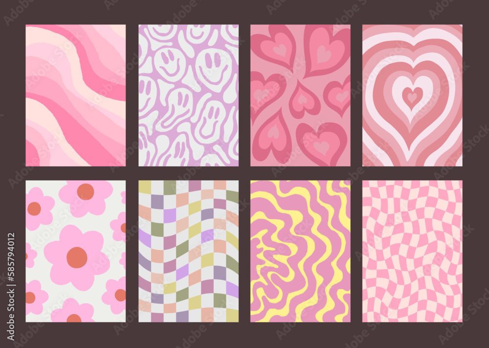Cool Groovy Pattern Posters Collection. Set of Y2K Wavy Textures. Trendy Abstract Geometric 90s Backgrounds. Funky Retro Vintage Backdrops. Cool Groovy Pattern Posters Collection. Set of Y2K Wavy Textures. Trendy Abstract Geometric 90s Backgrounds. Funky Retro Vintage Backdrops.