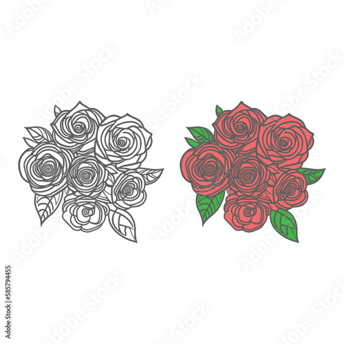 Line art Coloring page Vector. Bouquet of roses. Coloring book. Art for adults and children.