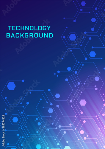 Abstract technology background vertical lines and dots with hexagon space on top left glowing square pink and blue light gradient background