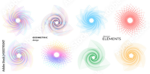 Set design element circle. Isolated bold vector colors golden ring from. Abstract glow wavy stripes of many glittering swirl created using Blend Tool. Vector illustration EPS10 for your presentation