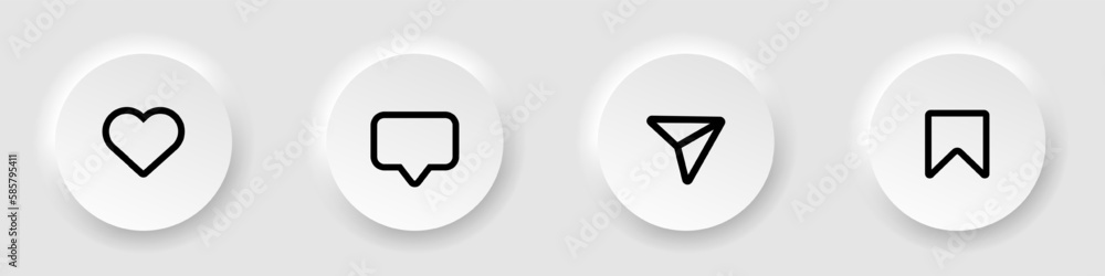 Neumorphism UI UX Design. Elements buttons like, comment, share, save ...
