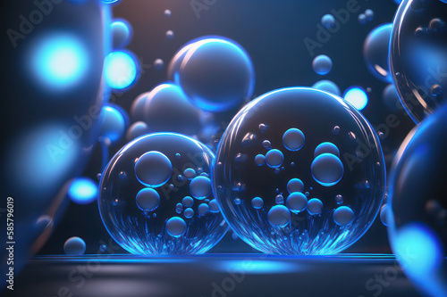 Abstract background, blue glowing balls. AI generative.
