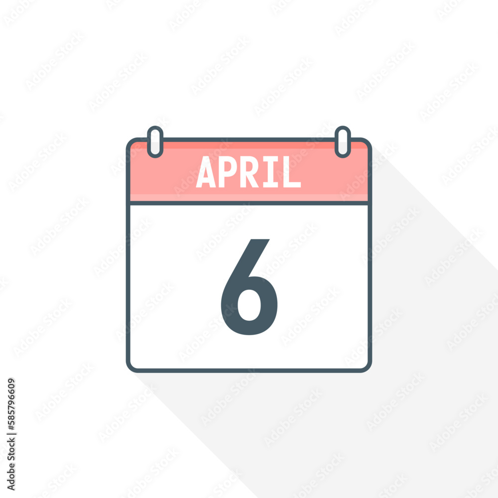 6th April calendar icon. April 6 calendar Date Month icon vector illustrator 6th April calendar icon. April 6 calendar Date Month icon vector illustrator