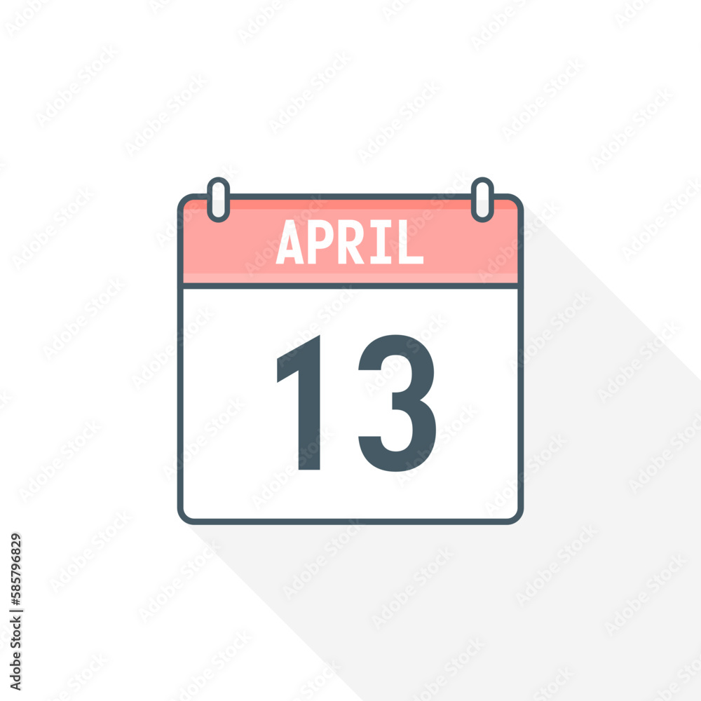 13th April calendar icon. April 13 calendar Date Month icon vector illustrator 13th April calendar icon. April 13 calendar Date Month icon vector illustrator
