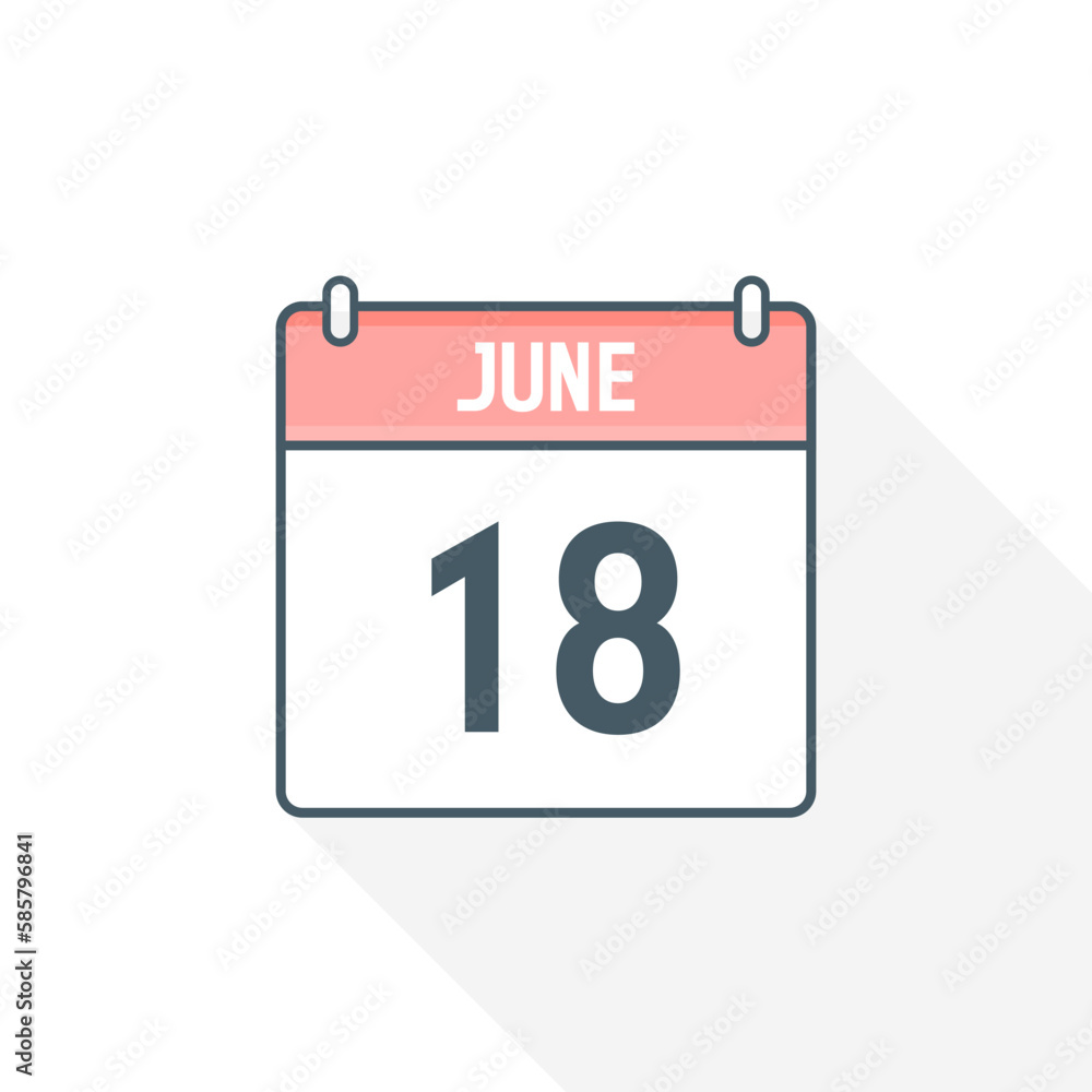 18th June calendar icon. June 18 calendar Date Month icon vector illustrator 18th June calendar icon. June 18 calendar Date Month icon vector illustrator