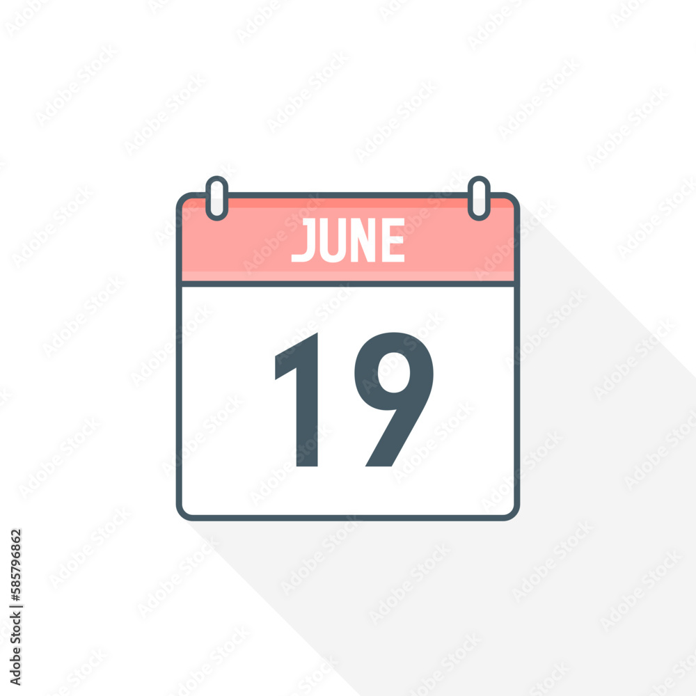 19th June calendar icon. June 19 calendar Date Month icon vector illustrator 19th June calendar icon. June 19 calendar Date Month icon vector illustrator