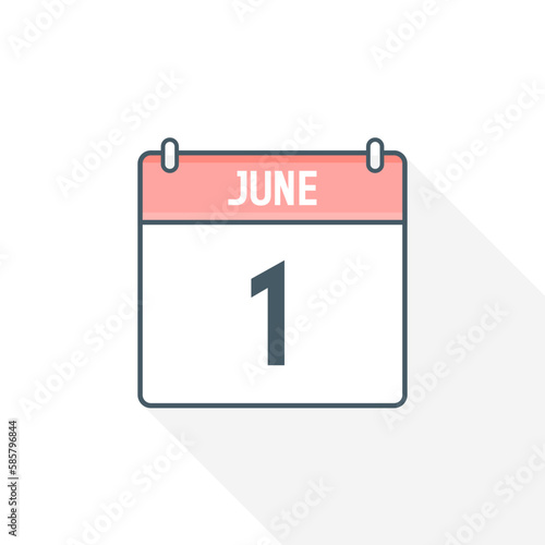 1st June calendar icon. June 1 calendar Date Month icon vector illustrator