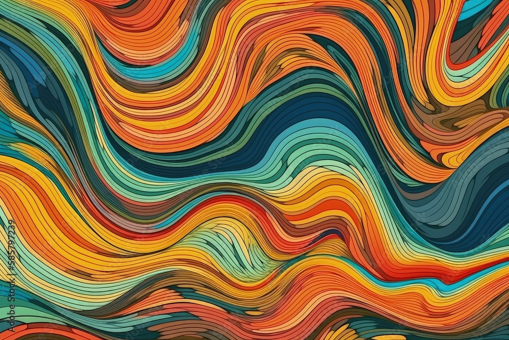 Fototapeta premium an abstract painting with fluid, wavy lines and vibrant colors. Generative AI