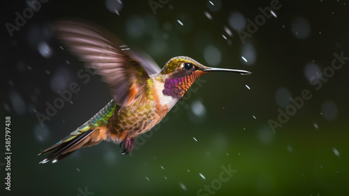 Hummingbird in the rain, Generative AI © AIExplosion
