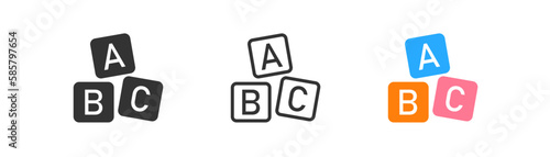 Alphabet cubes icon on light background. Child education symbol. Blocks, ABC, elementary school. Outline, flat and colored style. Flat design. Vector illustration.