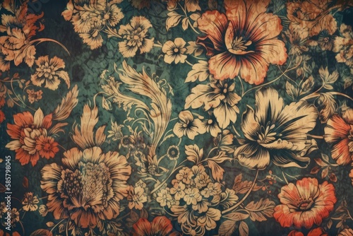 colorful floral wallpaper pattern with various types of flowers. Generative AI