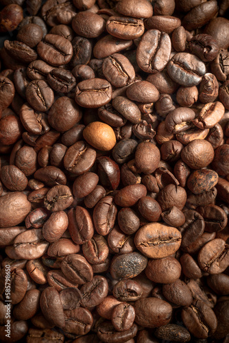 średnio palone ziarna kawy arabica, kawa ziarnista w powiększeniu tło, medium roasted arabica coffee beans, seamless endless pattern of coffee beans background