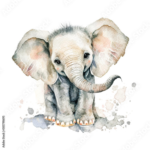 Watercolor Baby Elephant.cute cartoon illustration. Isolated on a white background.