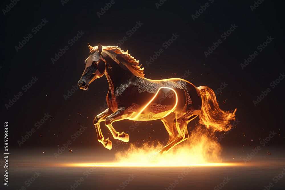 Horse made out of ire, power concept, Generative AI illustration Horse made out of ire, power concept, Generative AI illustration