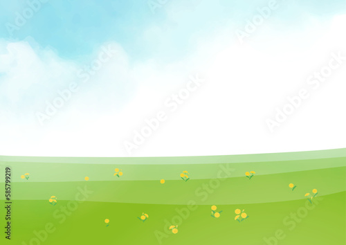 草原と青空のさわやか背景イラスト