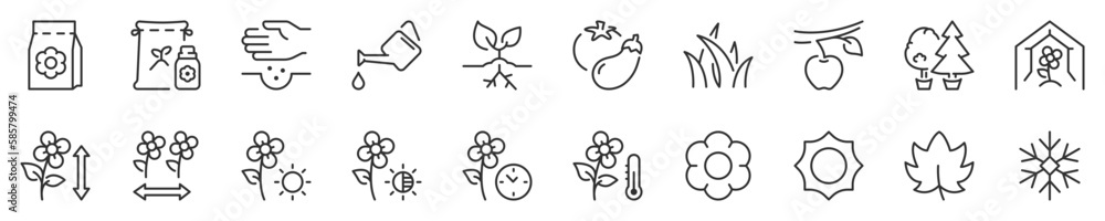 Gardening and seeding activities thin line icon set 1 of 2. Symbol collection in transparent background. Editable vector stroke. 512x512 Pixel Perfect.