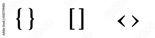 Brackets icon set. Square brackets, curly braces and angle brackets. Vectors.