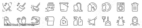 Cleaning thin line icon set. Symbol collection in transparent background. Editable vector stroke. 512x512 Pixel Perfect.