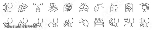 Wine and wine pairing thin line icon set. Symbol collection in transparent background. Editable vector stroke. 512x512 Pixel Perfect.