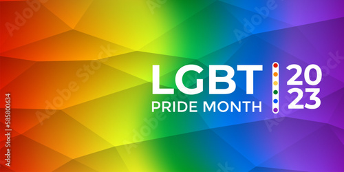 Pride month 2023 horizontal banner with gradient with pride colors flag. LGBTQ Pride month 2023 or pride day poster, flyer, banner, logo modern style design template. LGBT month clip art