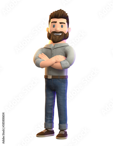 Successful confident small business entrepreneur with crossed arms 3d illustration, 3d character