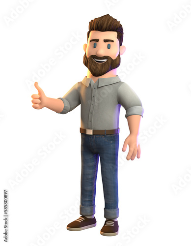 Smiling handyman or small business entrepreneur with thumbs up showing success, 3d illustration, 3d character