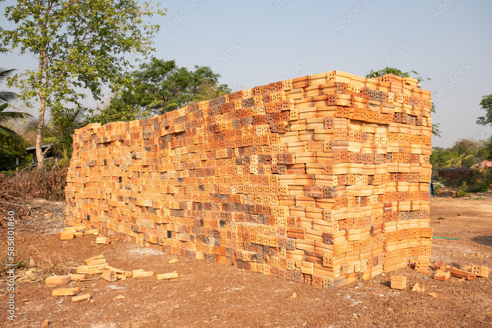 Clay bricks used for construction, old red bricks.