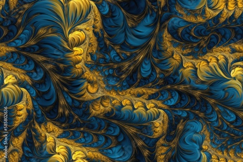 an abstract background with swirling blue and yellow colors. Generative AI