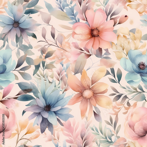 beautiful repeatable flower backdrop texture pattern in pastel colors for seamless wrapping paper or digital paper  generative ai