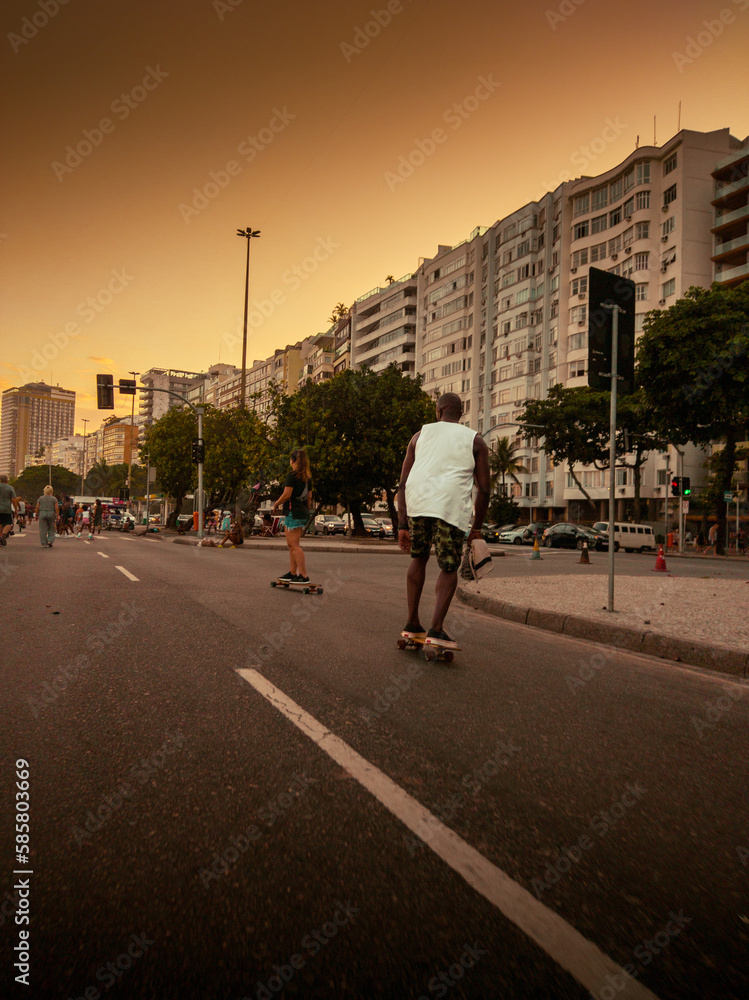 Skateboarding on Copacabana beach 