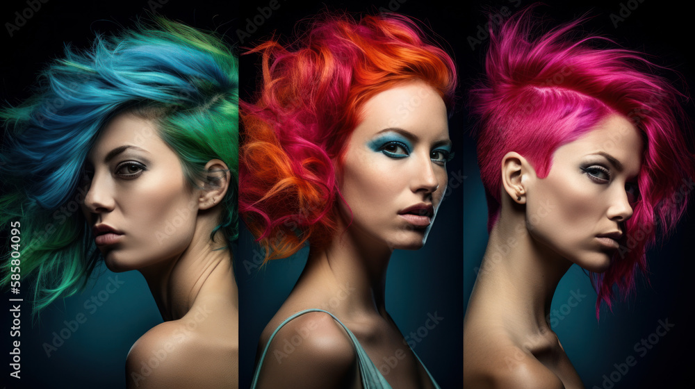Obraz premium Radiant hair color line with captivating women, Generative AI