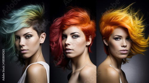 Glamorous hair color campaign with stunning models, Generative AI