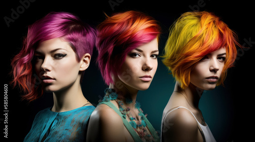 Bold hair color line with stunning models, Generative AI