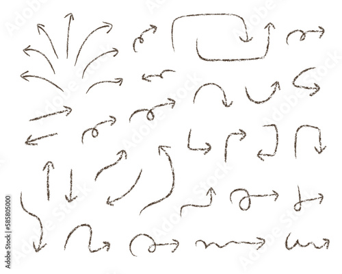 Hand drawn crayon textured brush strokes arrows set