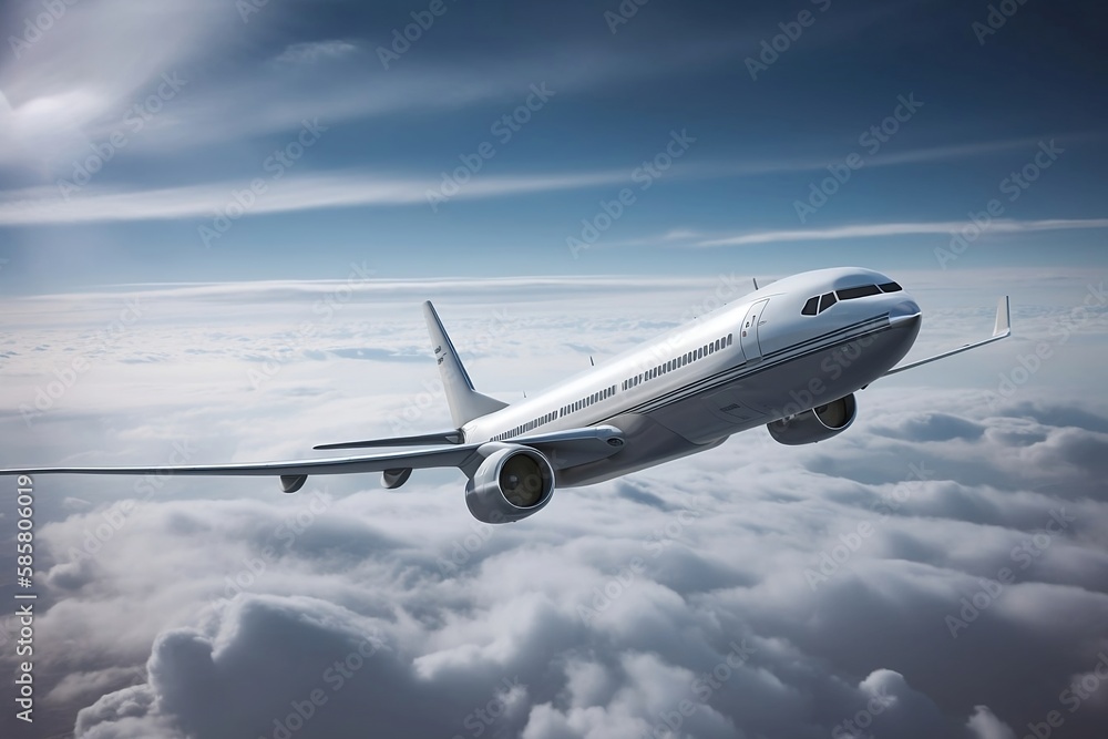 Airplane Transportation: Flying Above the Clouds. High in the Sky