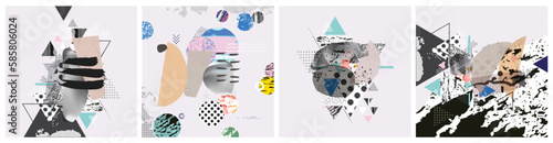 Different textures and shapes artistic vector illustration collage. Colorful abstract design, creative background for banner, brochure, card, invitation, flyer, placard, poster, report artwork	