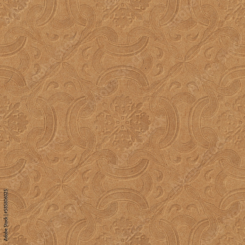 Brown cardboard background with an embossed floral pattern. Eco friendly packaging in elegance feminine style. 