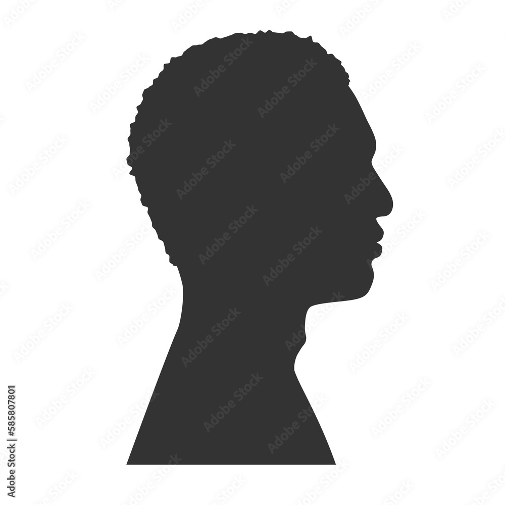 Silhouettes of man's face. Outlines adult man in profile. Illustration on transparent background
