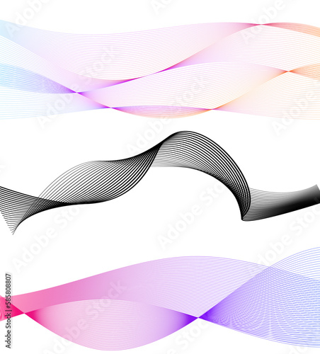 Set Abstract lines colors design element on white background of waves. Vector Illustration eps 10 for grunge elegant business card, print brochure, flyer, banners, cover book, label, fabric