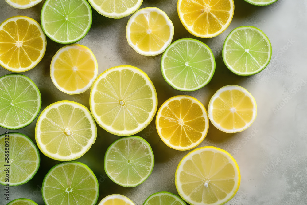 top view of lime slices background.