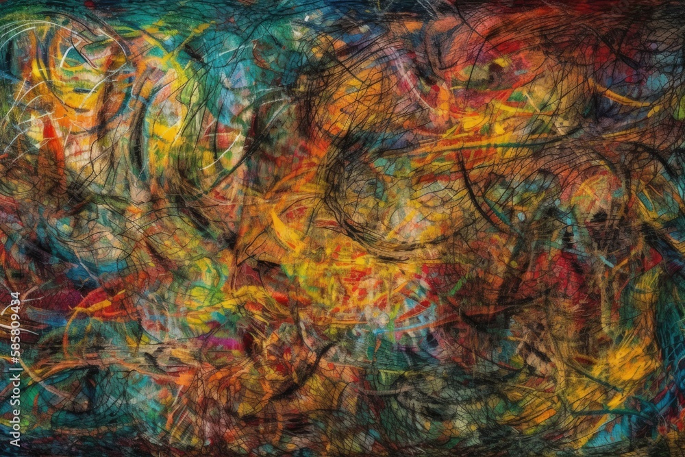 an abstract painting with vibrant colors and unique shapes. Generative AI
