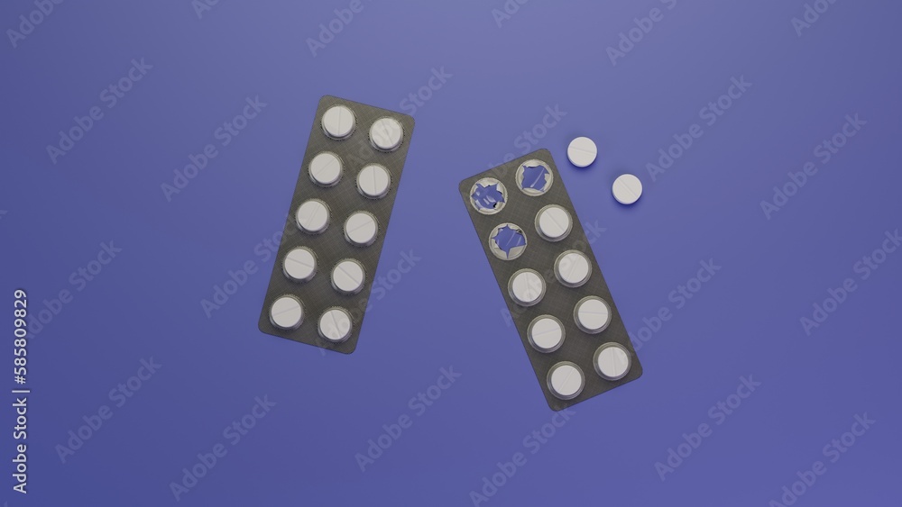 Creative layout of pills on blue background 3D rendering for ui, ux, Health care, medical Creative layout of pills on blue background 3D rendering for ui, ux, Health care, medical