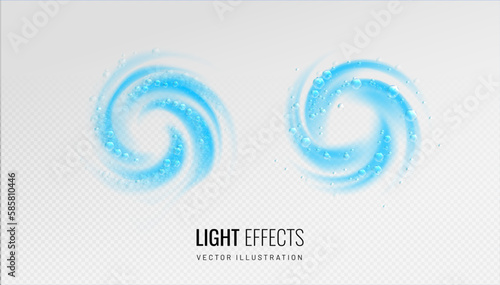 Fototapeta Naklejka Na Ścianę i Meble -  Bubbles spiral foam detergent. Air vortex light effect concept of cleaning and washing. Vector illustration of a cool blurred spiral motion in a circle