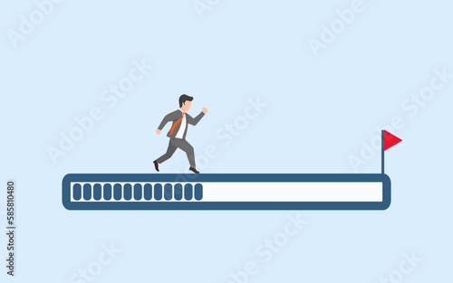 concept of process. consistency leads to success. enjoy every process towards the goal. a businessman running towards red flag on bar loading.