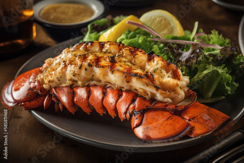 Grilled Lobster Tail delicious meal by Ai generated.