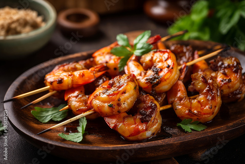 Grilled Shrimp Skewers delicious meal by Ai generated.