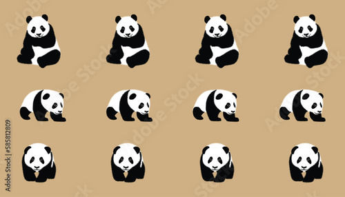 Fototapeta Naklejka Na Ścianę i Meble -  cute panda set Vector illustration isolated on colorful Set of cute big pandas in different poses. flat vector illustration design