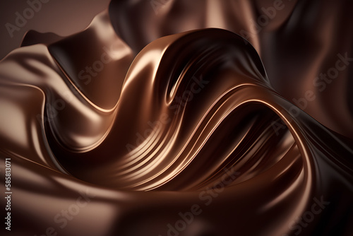 Chocolate background. Chocolate wave and splashes. Copy spase. Advertising background. Generative AI technology. 