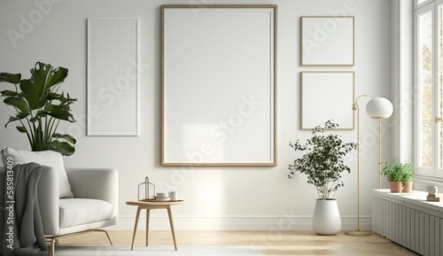 White blank poster mockup in living  scandinavian style  Generative ai