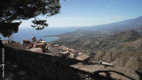 Coastline and rooftops of Castelmola, Castlemola, Sicily, Italy, Mediterranean, Europe photo